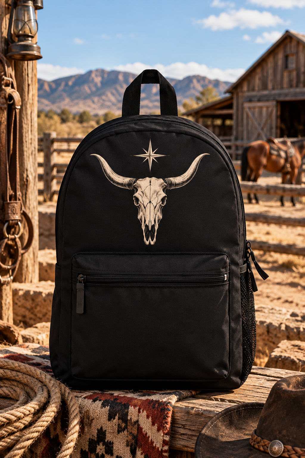 Western Longhorn Skull Backpack 13L | Cowboy Style Graphic | Montana Flow