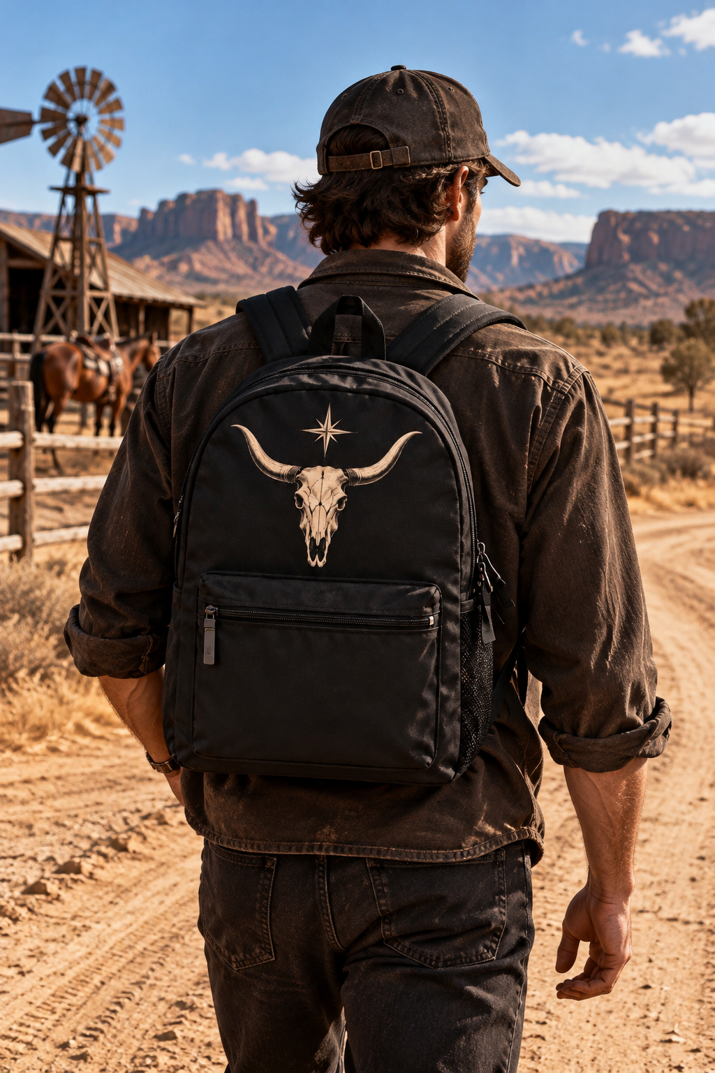 Western Longhorn Skull Backpack 13L | Cowboy Style Graphic | Montana Flow