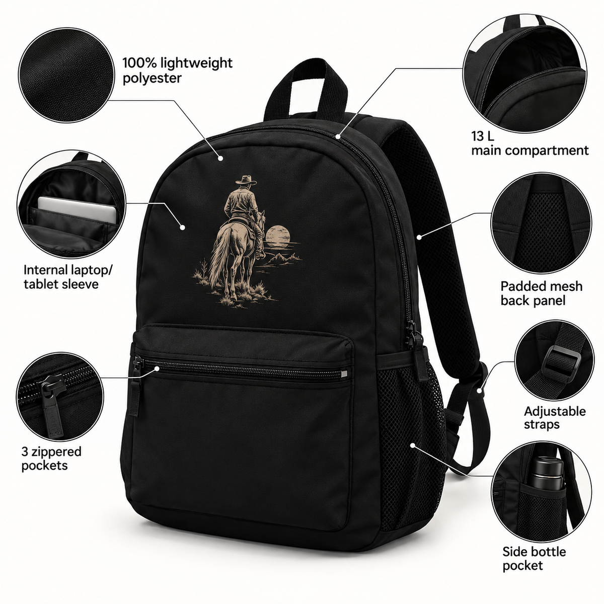 Western Cowboy Horse Backpack 13L | Desert Sunset Graphic | Montana Flow