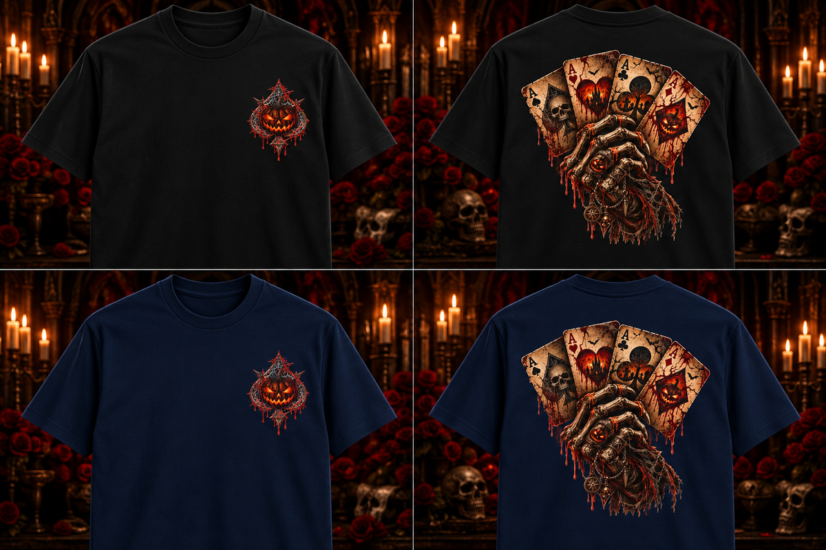 Skeleton Hand Playing Cards Tee | Bloody Halloween Horror T-Shirt