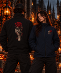 Skeleton Hand Holding Rose Softshell Jacket | Gothic Skull Back Print