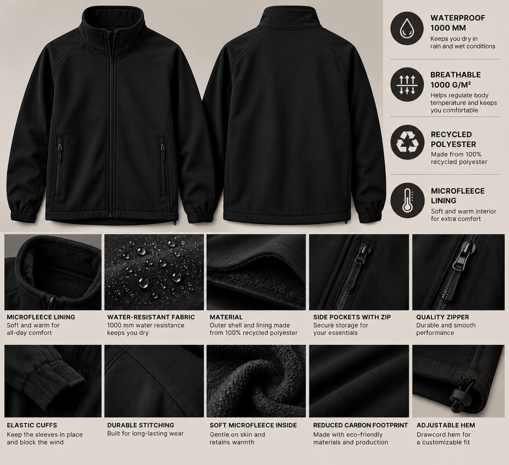 Skeleton Hand Holding Rose Softshell Jacket | Gothic Skull Back Print