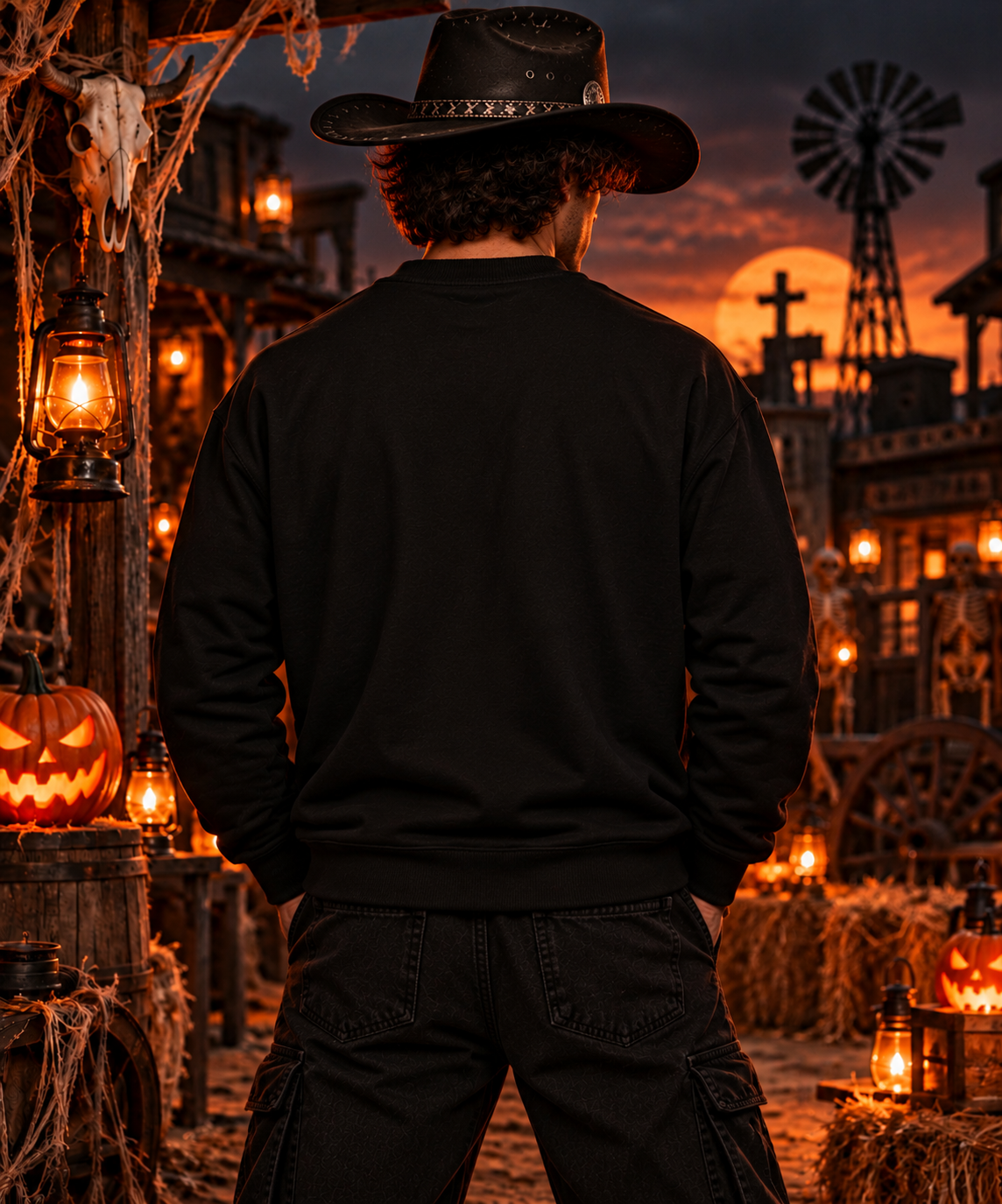 Cowboy Skeleton Smoking Sweatshirt | Western Gothic Graphic