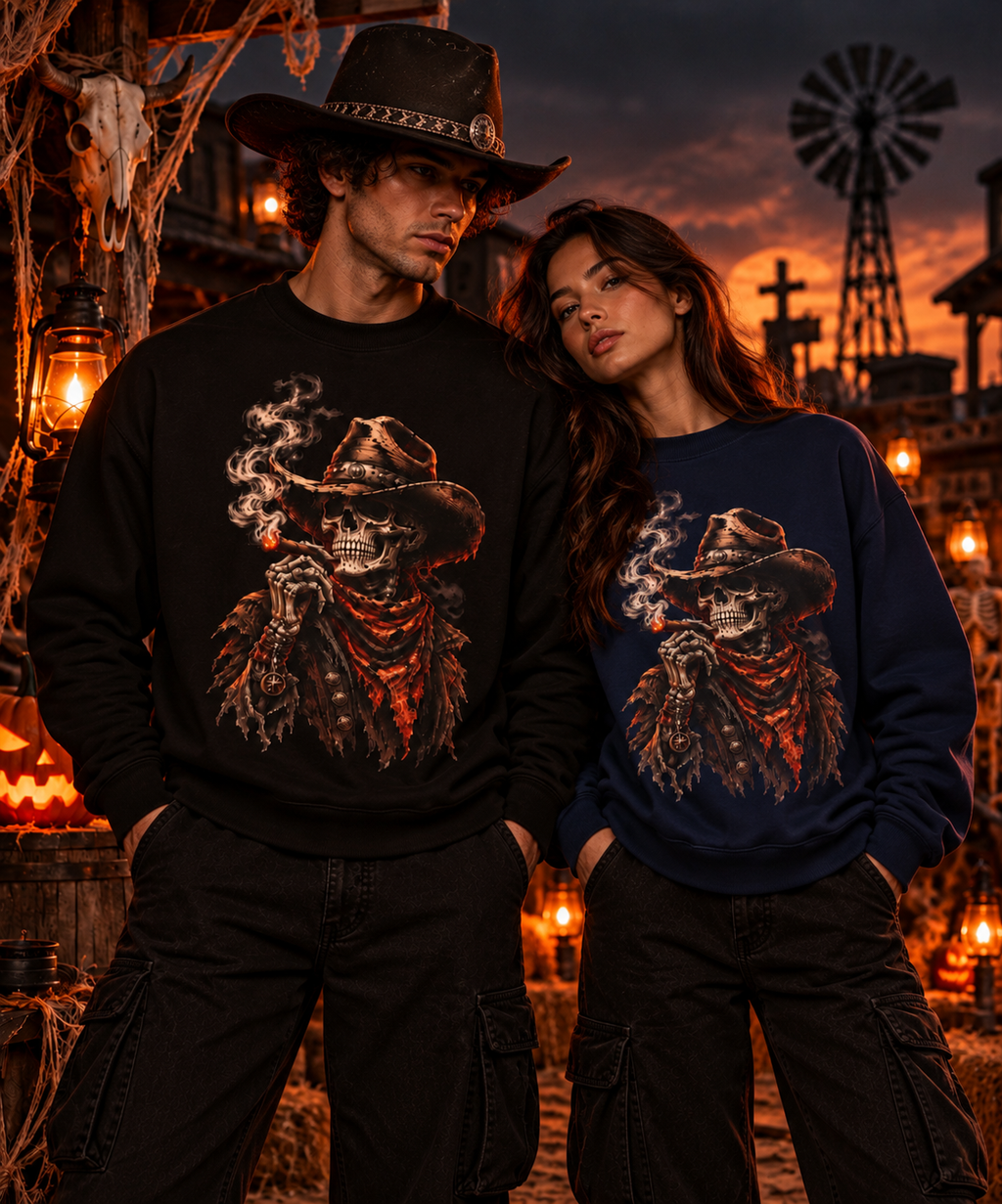 Cowboy Skeleton Smoking Sweatshirt | Western Gothic Graphic