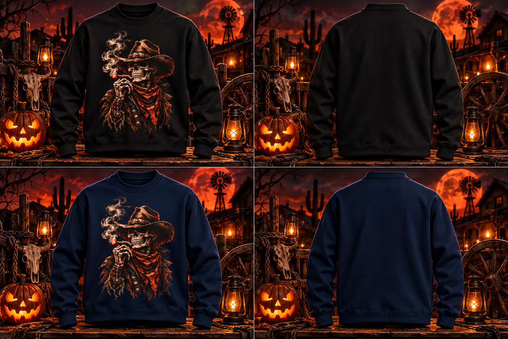 Cowboy Skeleton Smoking Sweatshirt | Western Gothic Graphic