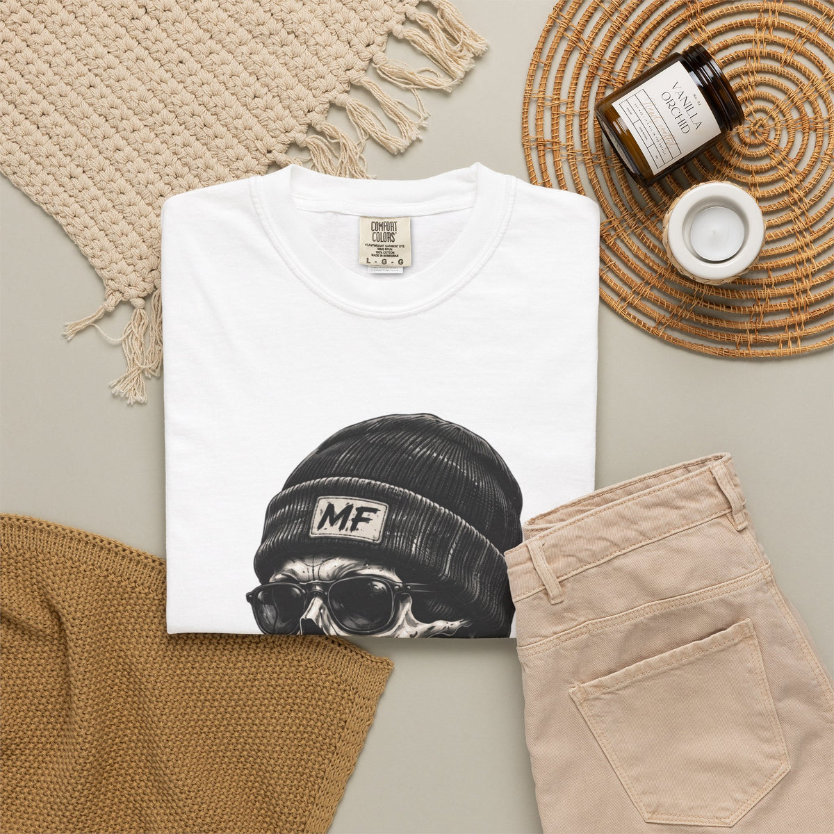 T-shirt streetwear à motif tête de mort | T-shirt à motif squelette bonnet